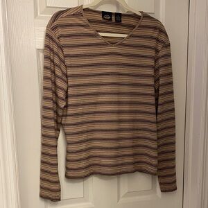 Dockers Women’s brown & tan striped V-Neck Long sleeve tee